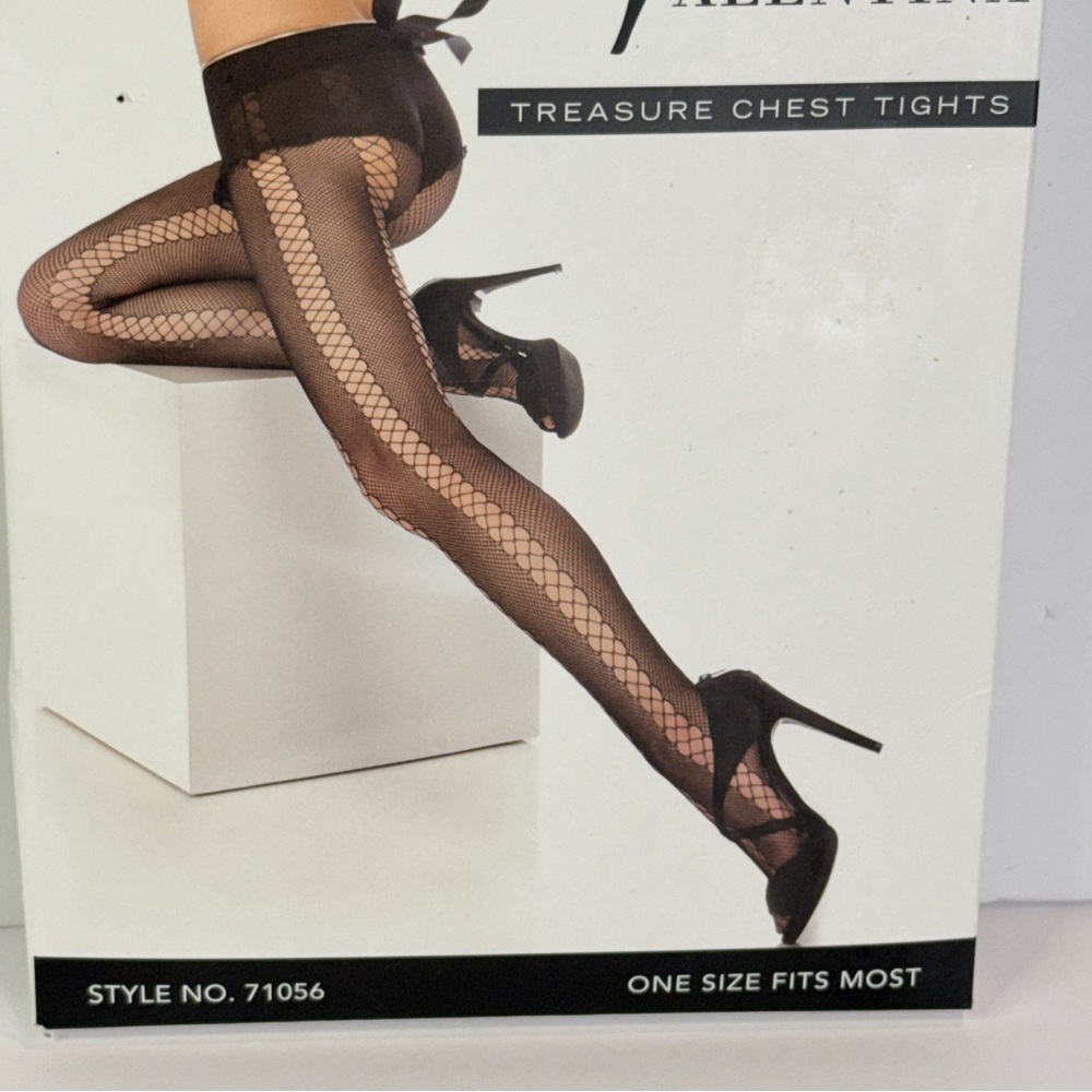 🆕 Valentina Treasure Chest Fishnet Tights Black Back Seam Ladder One Size